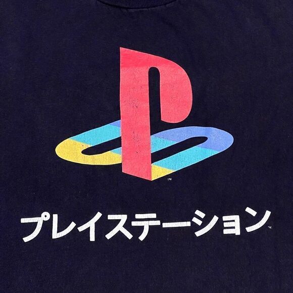 ’16 PlayStation Japanese Text Classic Logo Black Graphic Tee Shirt / Size L - Picture 3 of 4